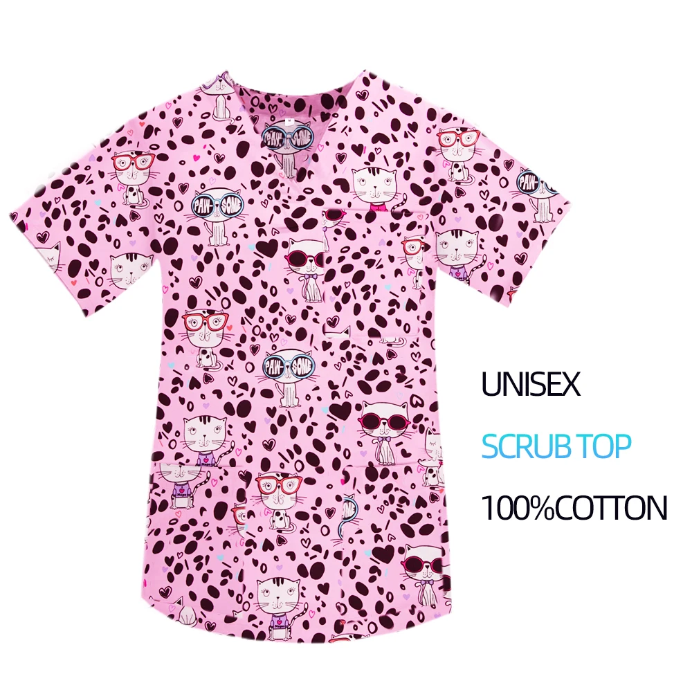 

Милый хлопковый медицинский топ с леопардовым принтом унисекс для медсестер, врачей, больниц, стоматологий, ветеринаров, салонов красоты, рабочая одежда