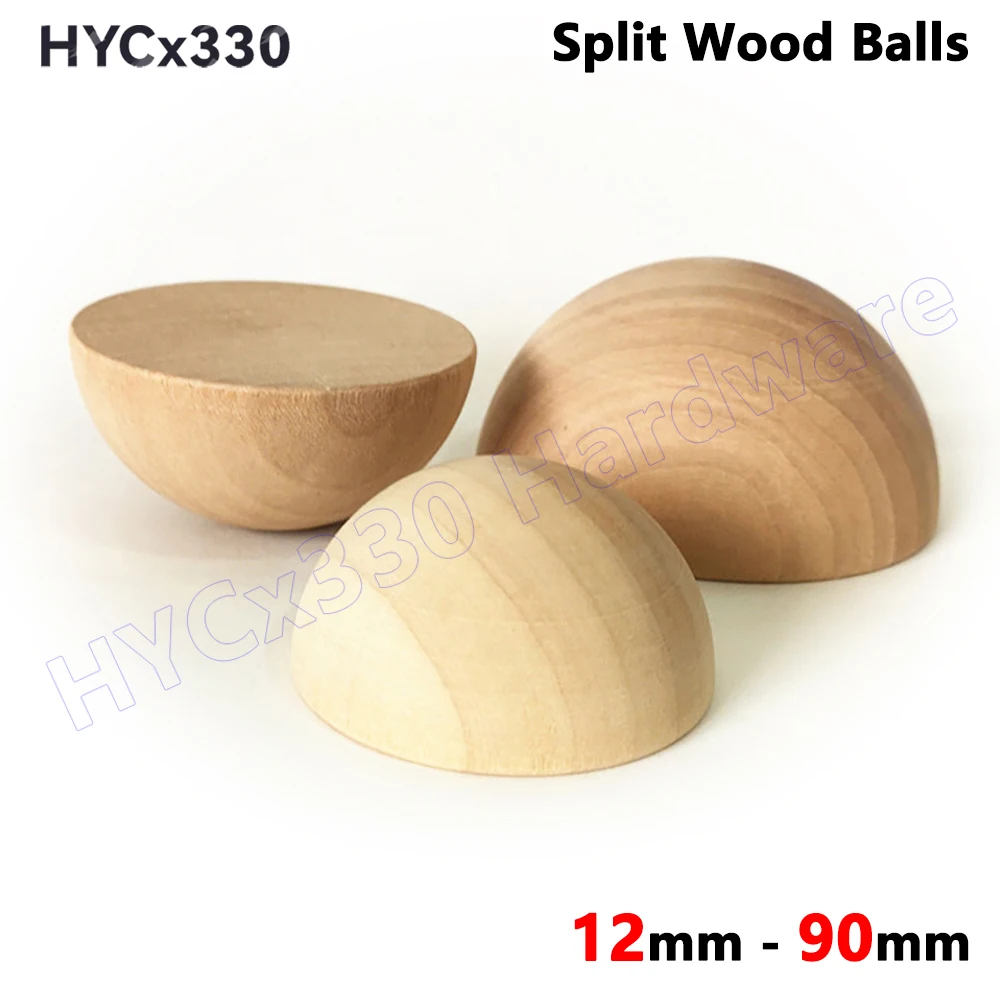 Split Wood Balls, Unfinished Half Wooden Ball Natural Half Craft Beads 12-90mm for DIY Craft Projects Jewelry Making Arts Design