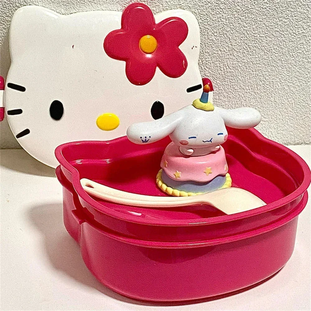 4PCS Set Cute Sanrio Hello Kitty Double-Layer Lunch Box Set with Fork Hellokitty Plastic Student Fruit Box Picnic Christmas Gift image 3
