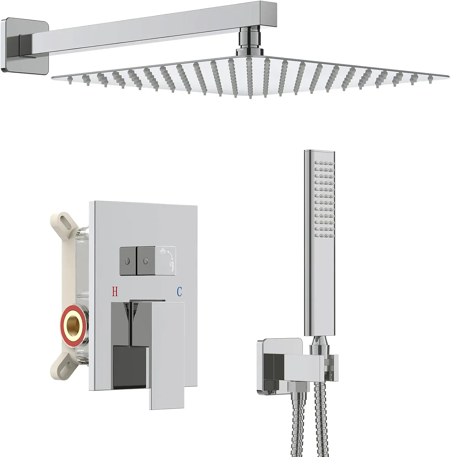 Chrome Modern Design Single Handle Shower System 10 Inch High Pressure Rainfall Shower Head Shower Faucet Combo Set 5 Year