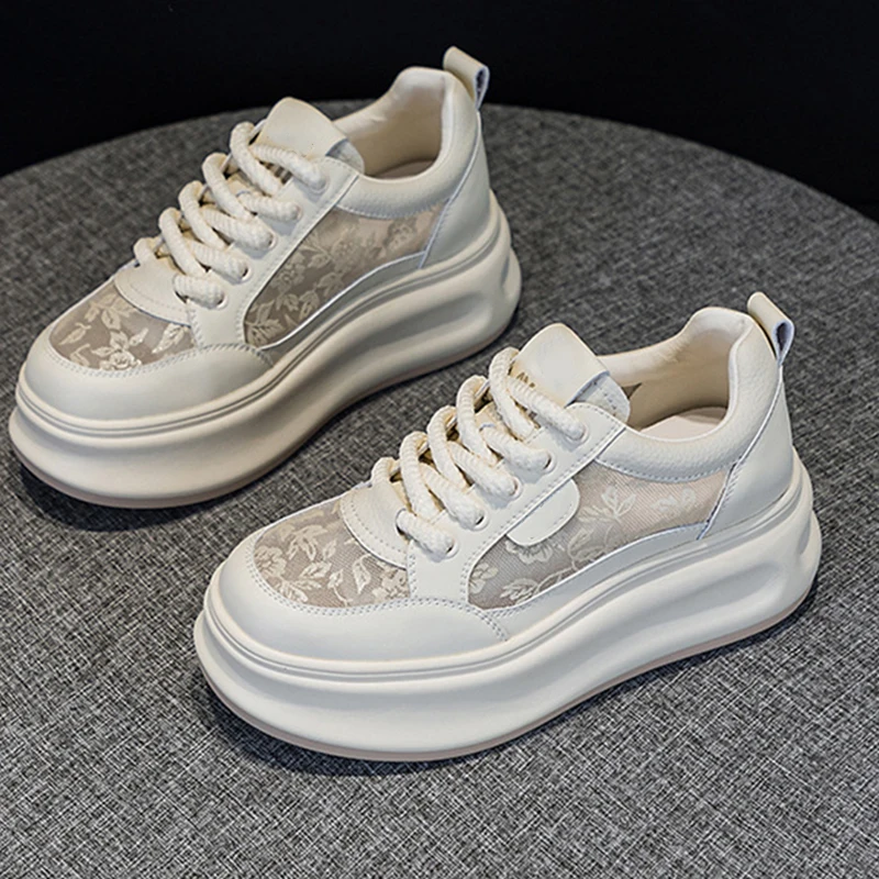 

Leather Printing Women's Shoes Spring and Autumn 2024 New Muffin Thick-Soled Inner Height-Increasing Sports and Leisure Shoes