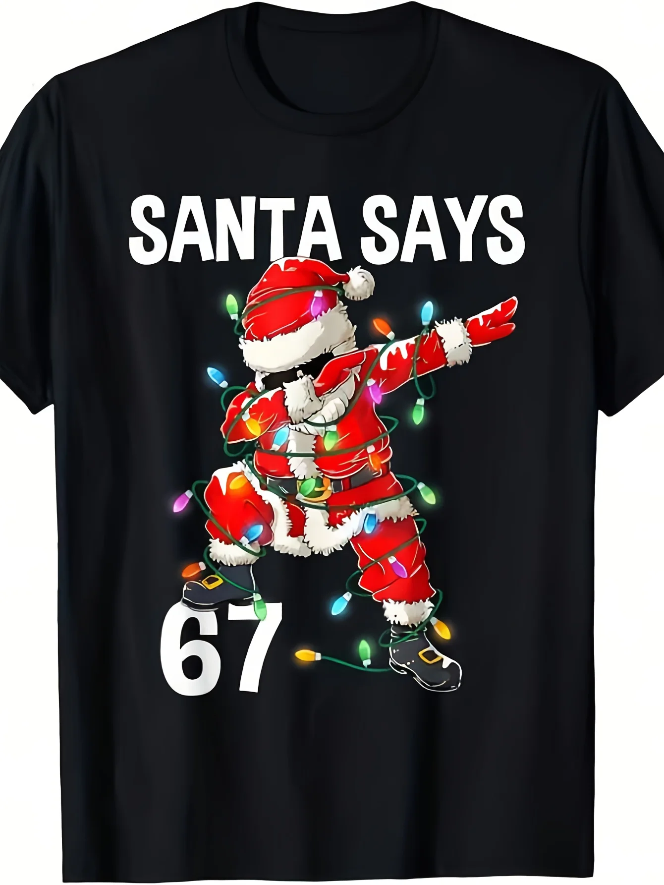 

Funny 67 Meme Santa Claus Says 67 Number Jokes T-Shirt - Vintage Unisex Loose Round Neck Shirt, Soft, Breathable, Machine Washable, Unisex Holiday Gift
