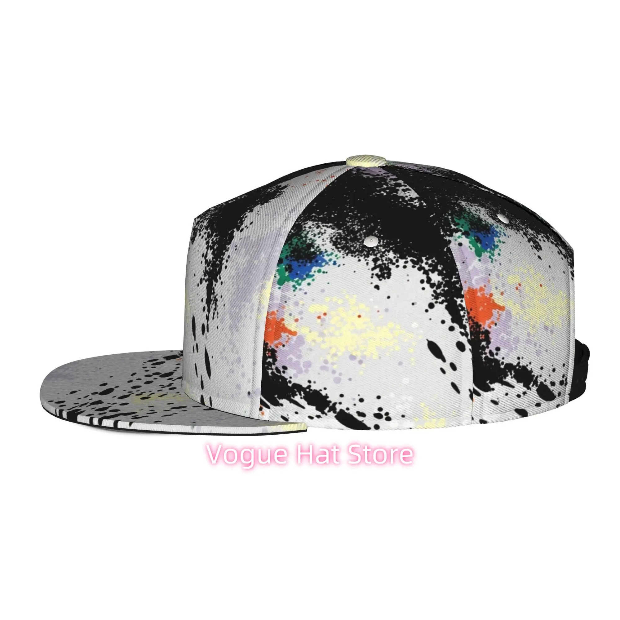 Men's & Women's Abstract Paint Splatter Baseball Cap - Adjustable Snap-On Brim, Flat-Top Design, Lightweight Suitable for Casual