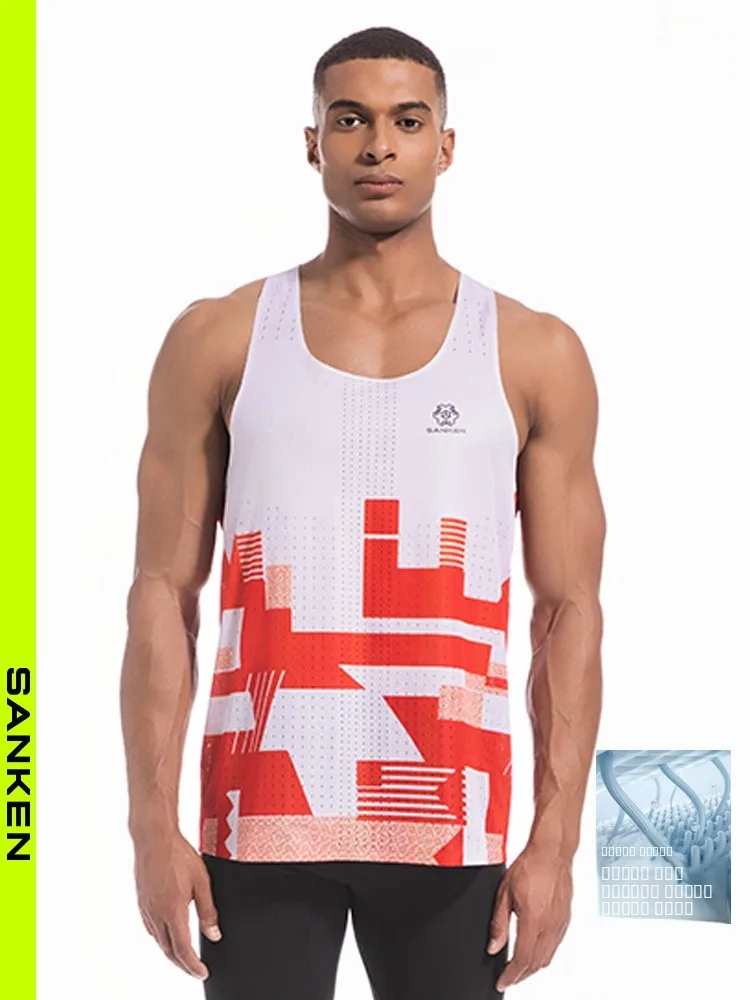 

Sanken One-Piece Marathon Wind Tunnel Vest round Ne Qui Dry Breathable Thin Men Running Top Running Vest Polyester Fiber