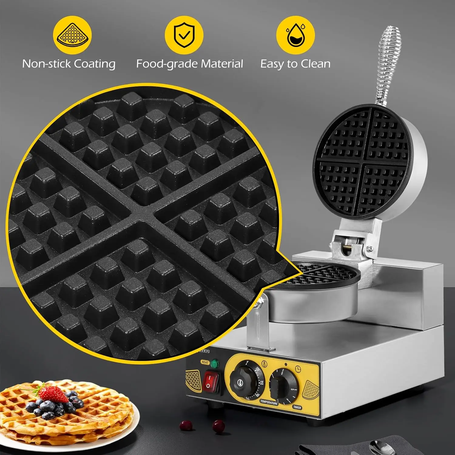 Restaurante comercial, máquina para hacer gofres clásica antiadherente de hierro comercial profesional de 1200W