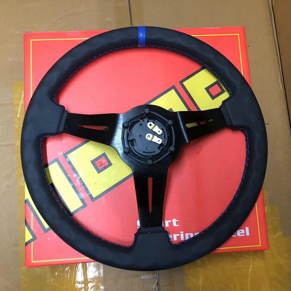 JDM 350MM Racing MOMO Steering Wheel Universal Car Drift Real Leather Steering Wheel Volantes For VW HONDA TOYOTA BMW Nissan