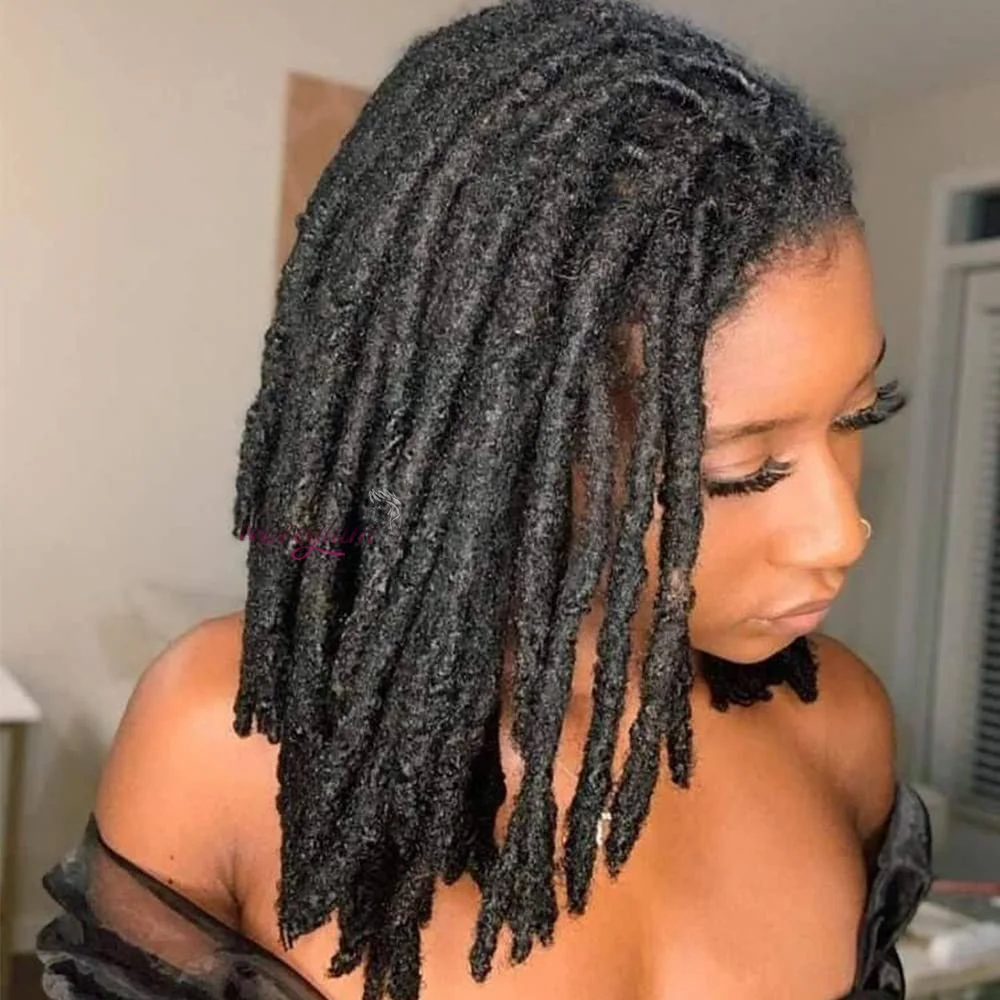 Extensiones de rastas Afro para hombres y mujeres, pelo humano 100% liso, hecho a mano, trenzas de ganchillo, 60 hebras