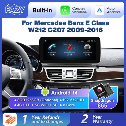 안드로이드 14 무선 CarPlay 터치 스크린 메르세데스 벤츠 E 클래스 W212 C207 2009-2016 안드로이드 자동 라디오 멀티미디어 네비게이션