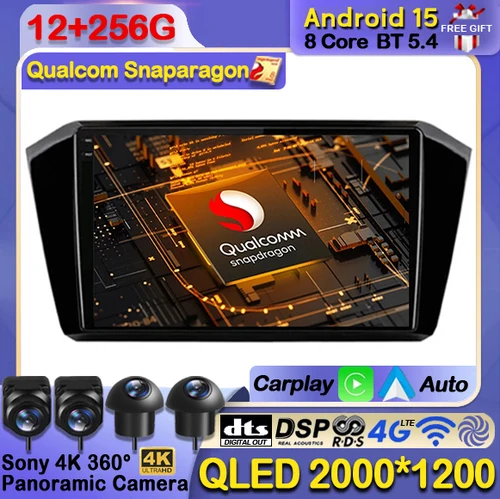 Android 15 Radio del coche para Volkswagen VW Magotan Passat B8 2015 2016 2017 2018 2019 2020 2021 Carplay Auto GPS reproductor Multimedia