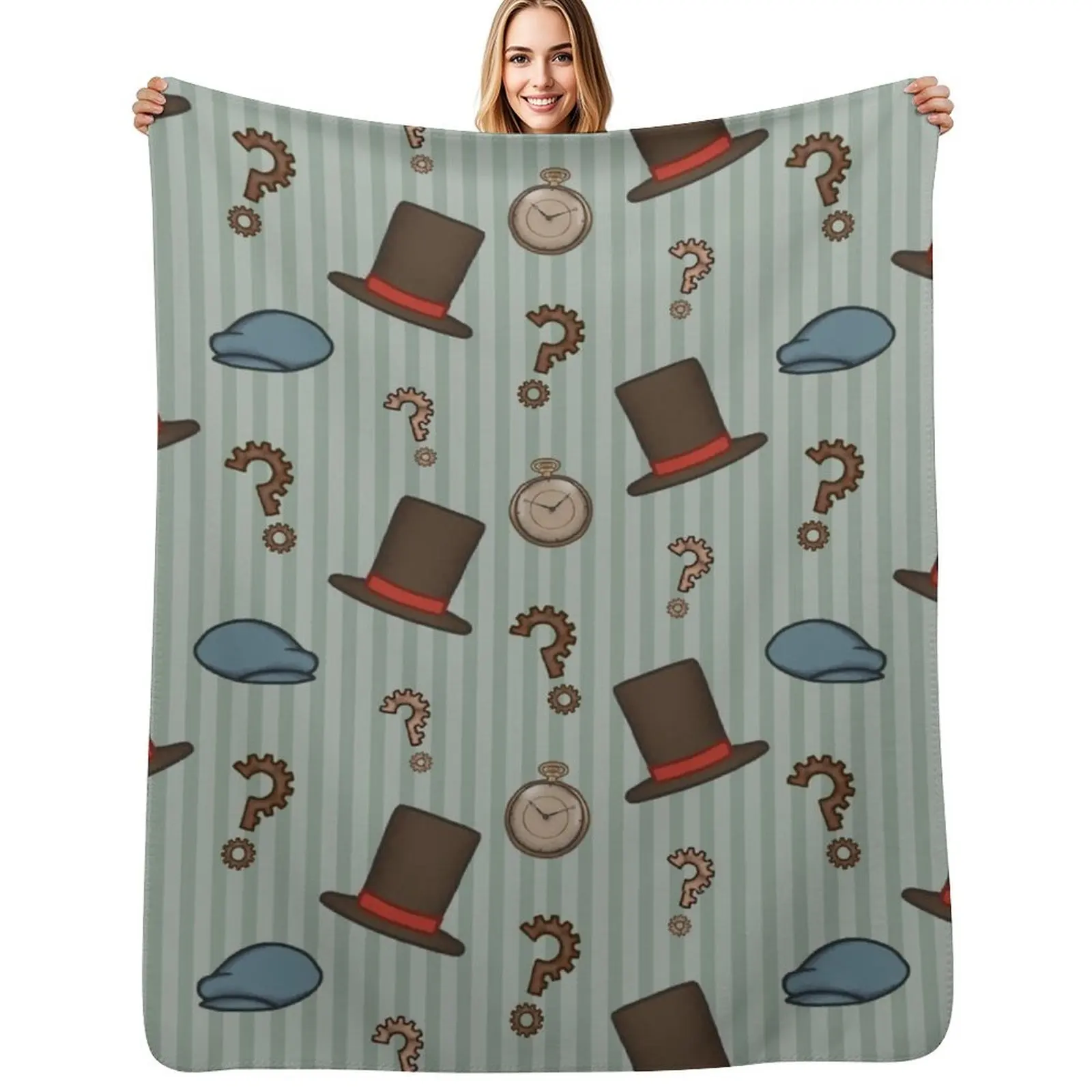 

Professor Layton Repeated Pattern (Green) Throw Blanket for sofa Flannels Multi-Purpose Soft Plush Plaid Blankets