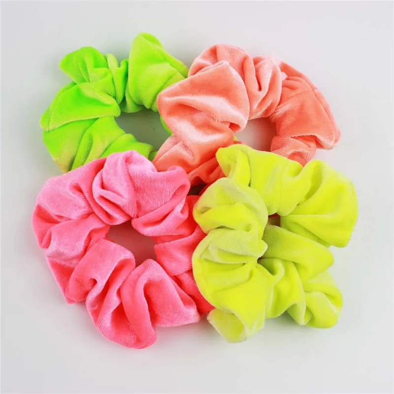 Neue Frauen Große Fluoreszenz Farben Samt Scrunchies Stretch Plain Seil Bands Einfache Vintage Haar Zahnfleisch Qualität Haar Krawatten