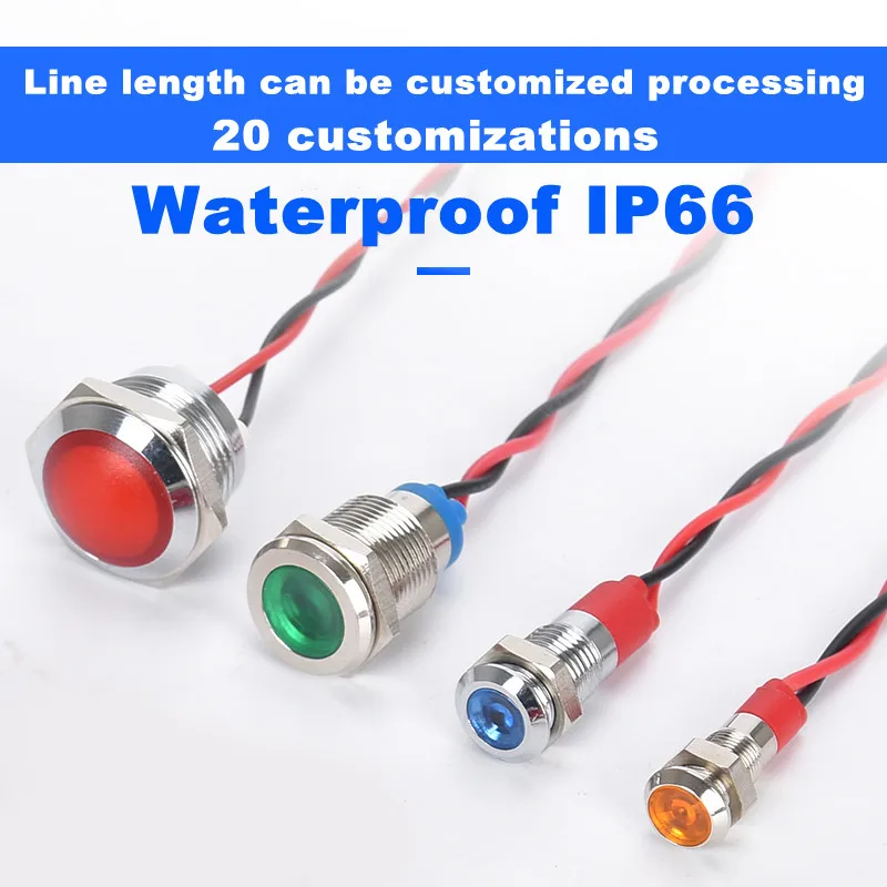 Lámpara indicadora de metal resistente al agua, lámpara de señal de alimentación de 6/8/10/12/16/19/22MM, 3V, 5v, 6v, 12V, 24V, 110V, 220V,