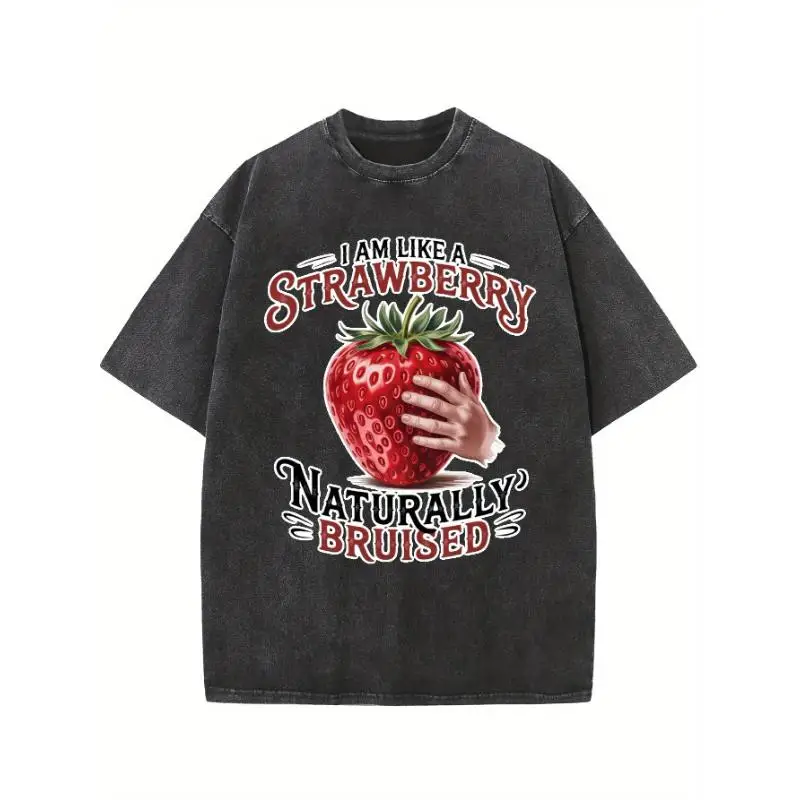 

Strawberry Bruised T-Shirt Women Men Funny Fruit Graphic Tee Naturally Imperfect Self Love Casual Top