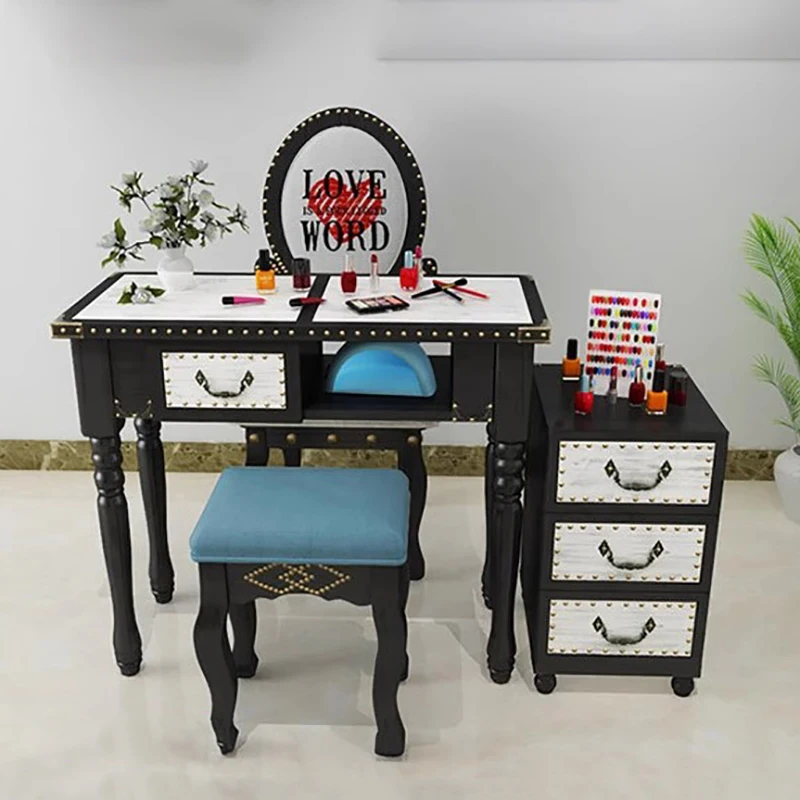 ##American Luxury Manicure Table With Drawers Vintage Aesthetic Glamour Nail Table Modern Storage Mesa Manicura Salon Furniture 6