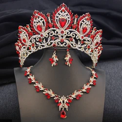 Luxury Green Crown Bridal Jewelry Sets for Women Tiaras and Necklace Earrings Bride Jewelry Set Wedding Costume accessories