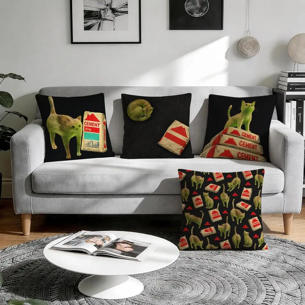 Surreal Cement Cat Art Cushion Cover 1/4Pcs Linen Throw Pillow Covers Double-Side Print Sofa Couch Living Room Decor