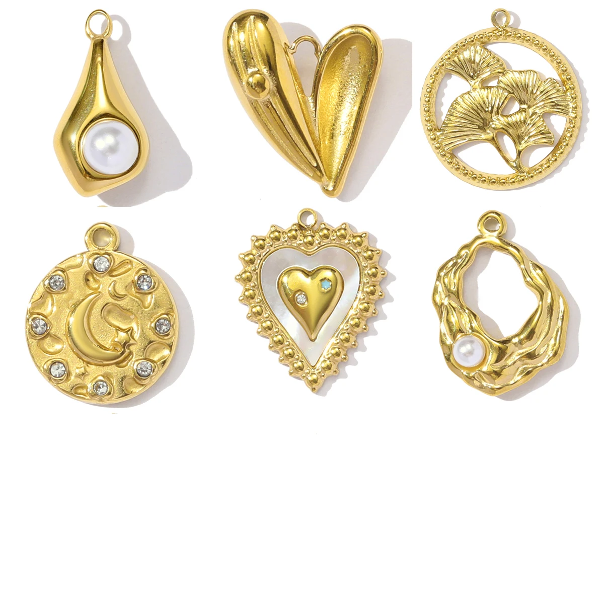 

3pcs/Lot Stainless Steel Heart Rhinestone Pendants Moon Star DIY Necklace Earring Charms Fashion Jewelry Making Wholesale