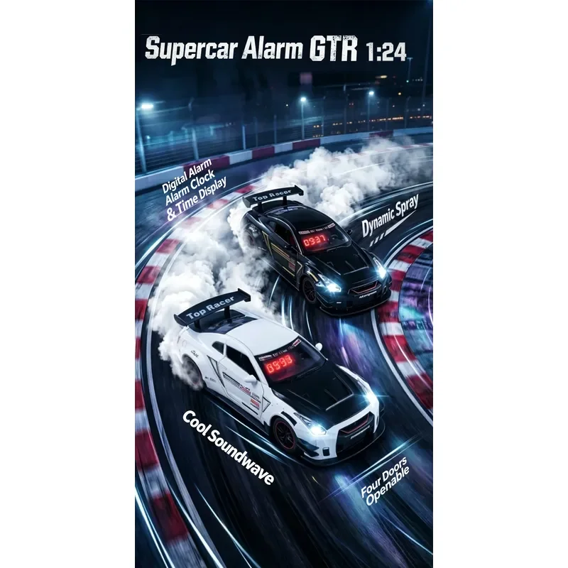 for GTR 1:24 Alloy Diecast Model Car Alarm Clock Collectible Desk Decor Ornament Unique Gift for Men Boys Racing Enthusiasts