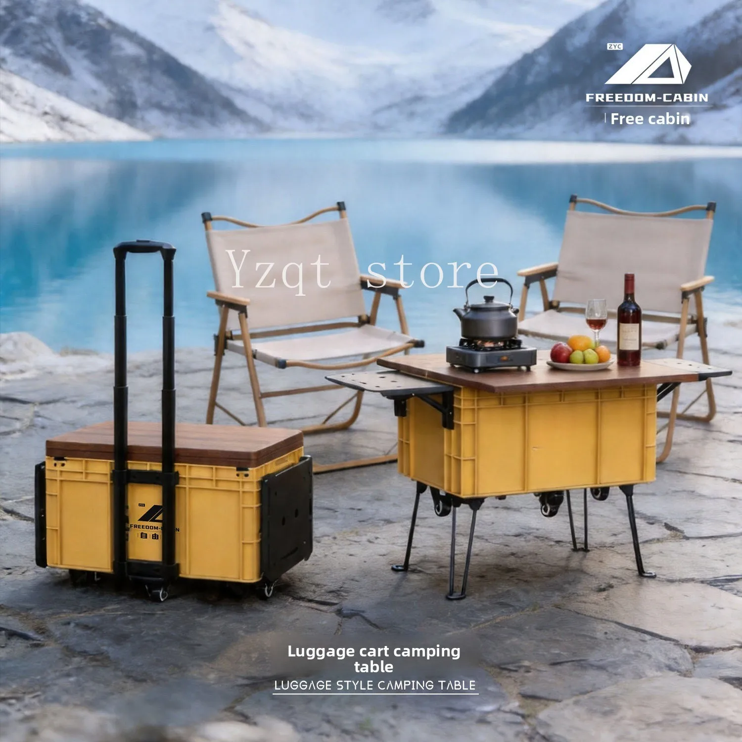 Portable trolley box camping folding table free cabin thickened storage box tea table