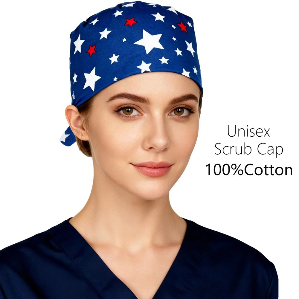 女性男性用タイバック麻酔科医帽子調節可能な医療臨床用キャップ作業用帽子手術室作業用スクラブキャップ看護師用ソフトハット