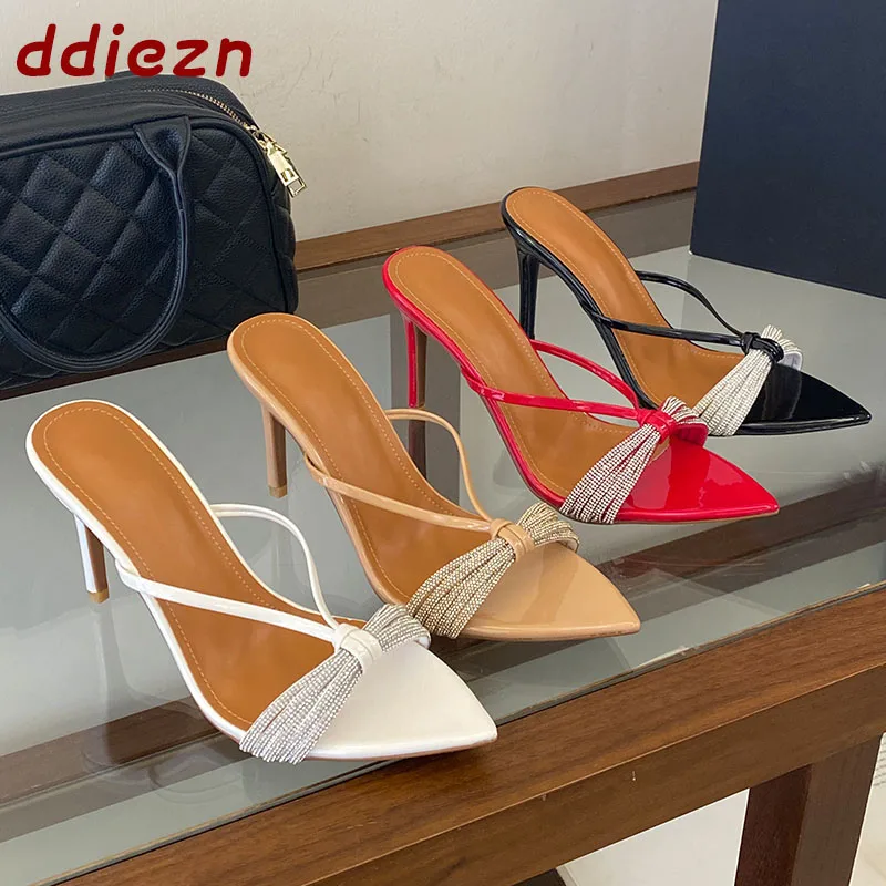 

New Fashion Pointed Toe Women Pumps Super High Heels Shoes Crystal Sandals Slides Wedding Party Sexy Ladies Thin Heels Shoes
