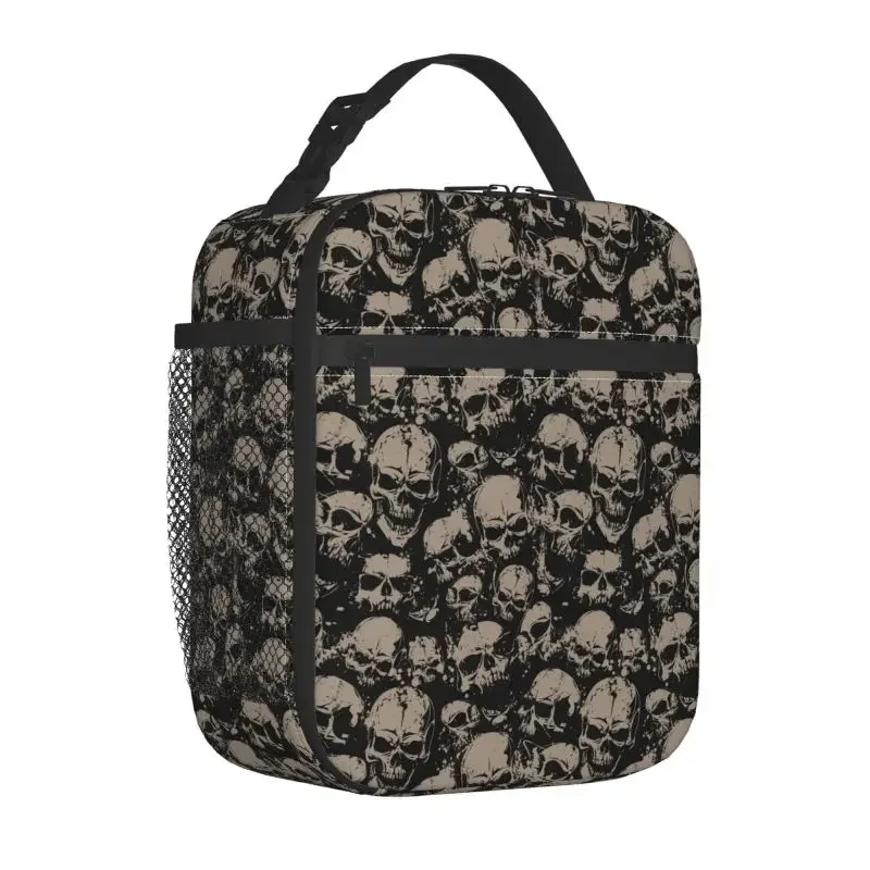 Scary Retro Skull Thermal Lunch Bag Unisex Reusable Portable Insulated Oxford Bneto Tote Bags For Work School Travel Picnic
