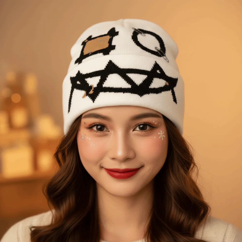 Printed Pattern Printed Pin Beanie High Elasticity Acrylic Yarn Ghost Mask Cap Flat Design Winter Warmth Demon Face Hat