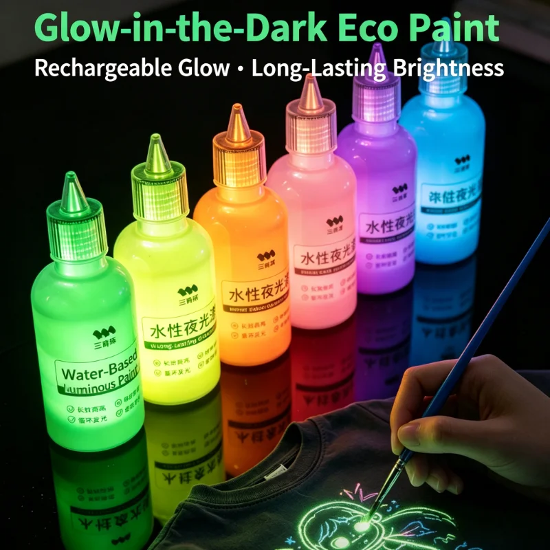 6 Color Water-Based Fluorescent Pigment 30ml Glow in Dark Waterproof Paint for DIY Art Rose Floral Hand Decoration