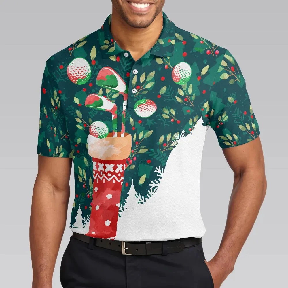 Christmas Golf Polo Shirt, Holiday Stocking All-over Print, Evergreen Berry Design, Xmas Gift for Golfer,  2026