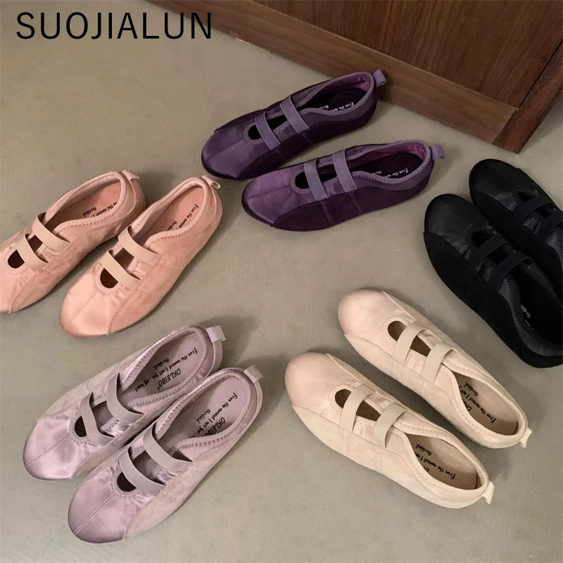 SUOJIALUN 2024 Autumn Round Toe Women Flat Shoes New Brand Shallow Slip On Ladies Casual Mary Jane Shoes Soft Dress Ballerinas