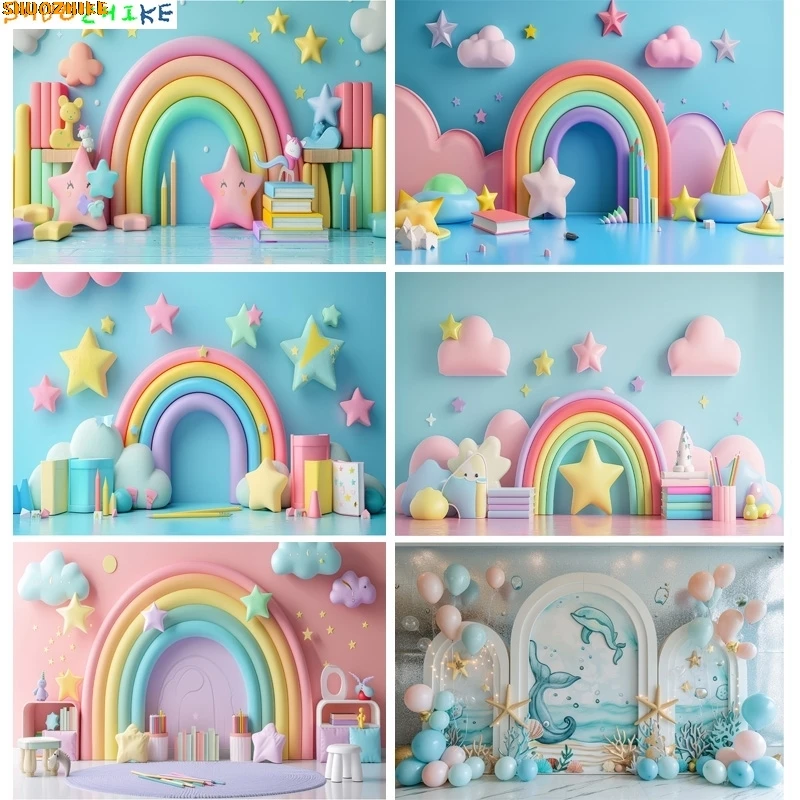 

Rainbow Arch Balloons Birthday Party Photography Backdrops Props Candy Baby Room Decoration Photo Studio Background DA-03