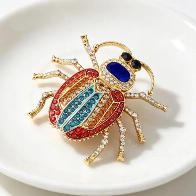Fashion Colorful Sparkling Rhinestone Beetle Brooch Perfect For Daily Wear Parties Clothing Decoration Gifts For Women