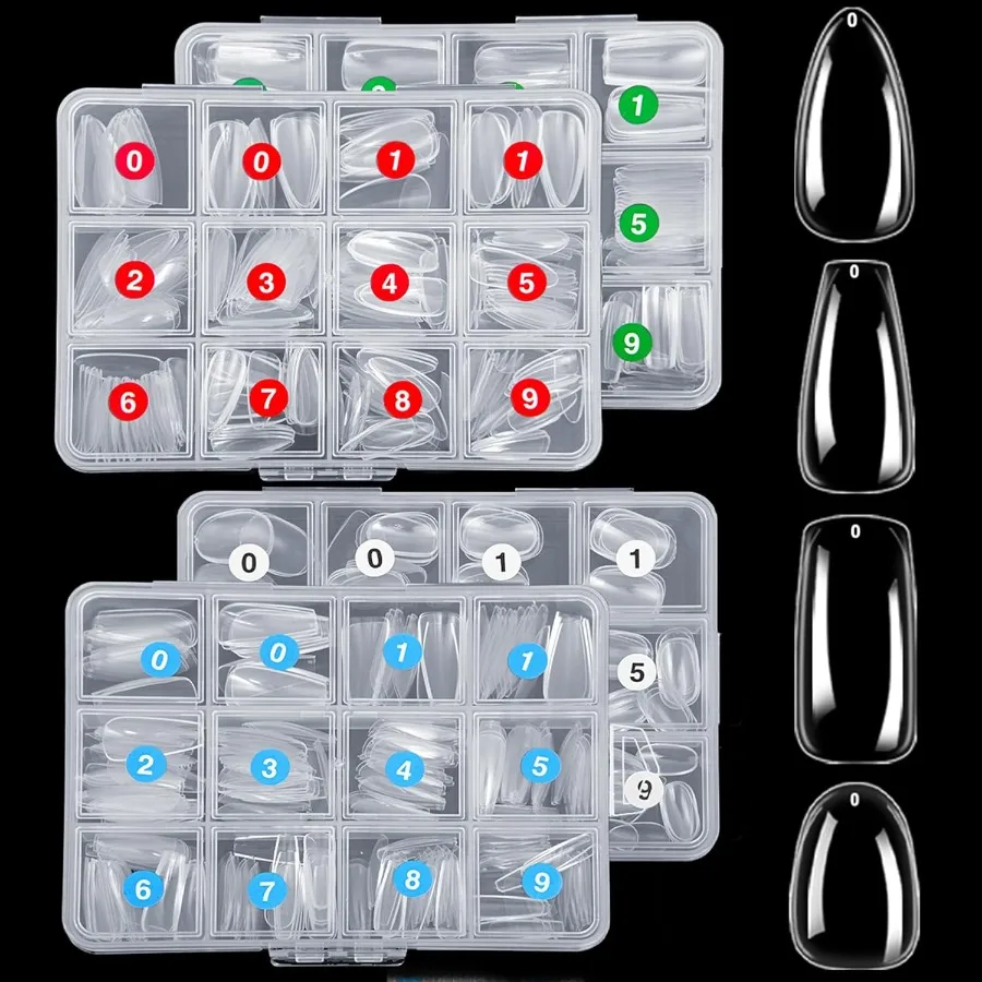 

1000PCS Nail Tips Clear False Nails Full Cover for Acrylic Nails Kit 10 Sizes 4 Shapes Long Almond Square Coffin Oval PreShape