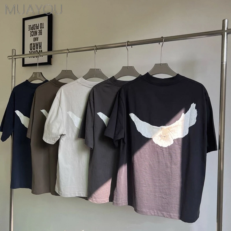 SAI NT OF MI CHAEL Kanye Streetwear Best Quality Vintage Dove Loose Ovesize Pigeon Print Kanye T-shirt Tops Tee For Men