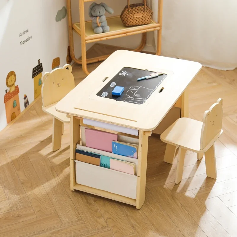 Children's Little Bear Wooden Multi-Functional Learning Puzzle Desk and Chair Set Other Kids' Furniture