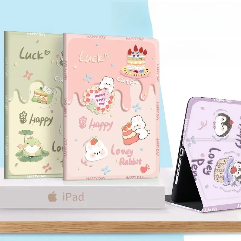 For Ipad Pro 11th A16 2025 Air7 Air6 11in Kawaii Tablet Case Ipad Mini7 8.3in 9th 10.2 10th 10.9 Air4 Air3 10.5in Tri-fold Cover