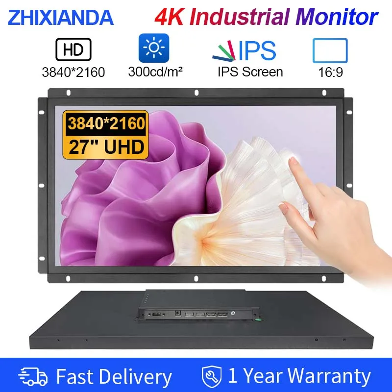 27 Inch 4K UHD 3840*2160 Open Frame Industrial Capacitive Touch Monitor VASE Wall Mount For Industrial/Kiosk With HDMI DP USB