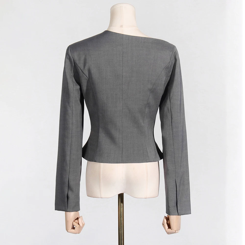 VGH Irregular Sólida Patchwork Oculto Breasted Blazer Casual Para As Mulheres Diagonal Collar Manga Longa Minimalista Magro Blazers Feminino