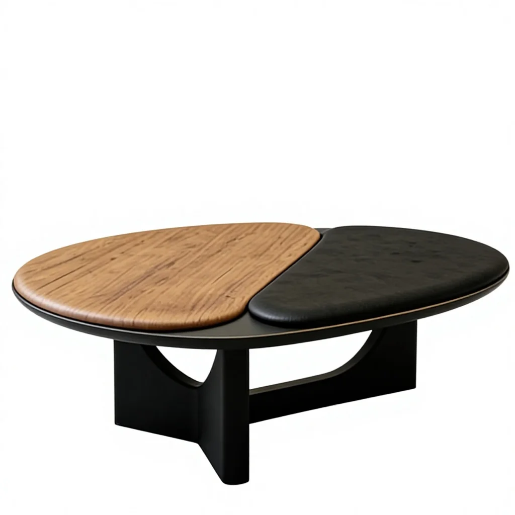 -dd Factory Center Walnut Color Black Curved Wood Coffee Table Modern Wooden Coffee Table for Living Room