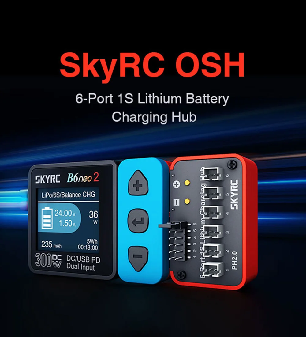 SKYRC Battery Charging Hub OSH 6-Port 1S Battery Charging Hub For LiPo LiFe Li-ion LiHV Support B6neo B6ACneo B6neo+ B6neo 2