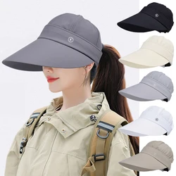 Long Brim Sun Visors for Women Removable Empty Top Baseball Caps Outdoor Cycling Hiking UV Protection Sunshade Travel Beach Hats