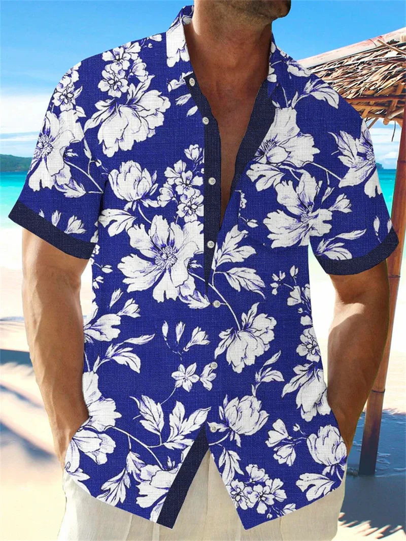 Men's shirt, ocean animal print clothing, beach vacation Hawaiian shirt, casual lapel, fashionable short sleeved top, 2025