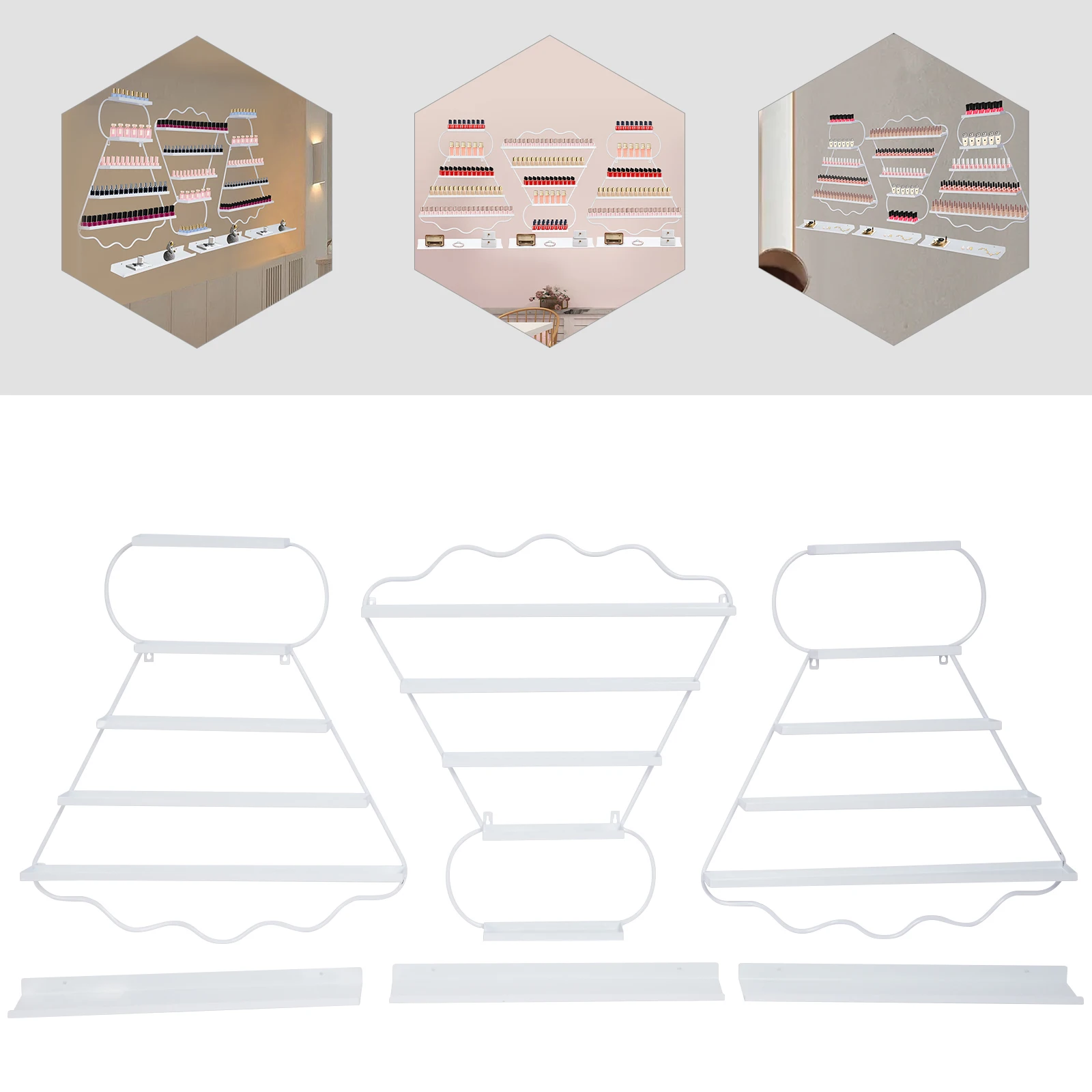 

Wall Mounted Nail Polish Rack, Nail Polish Display Rack 6-Piece Set - White for Stores, Nail Salons, Beauty Shops