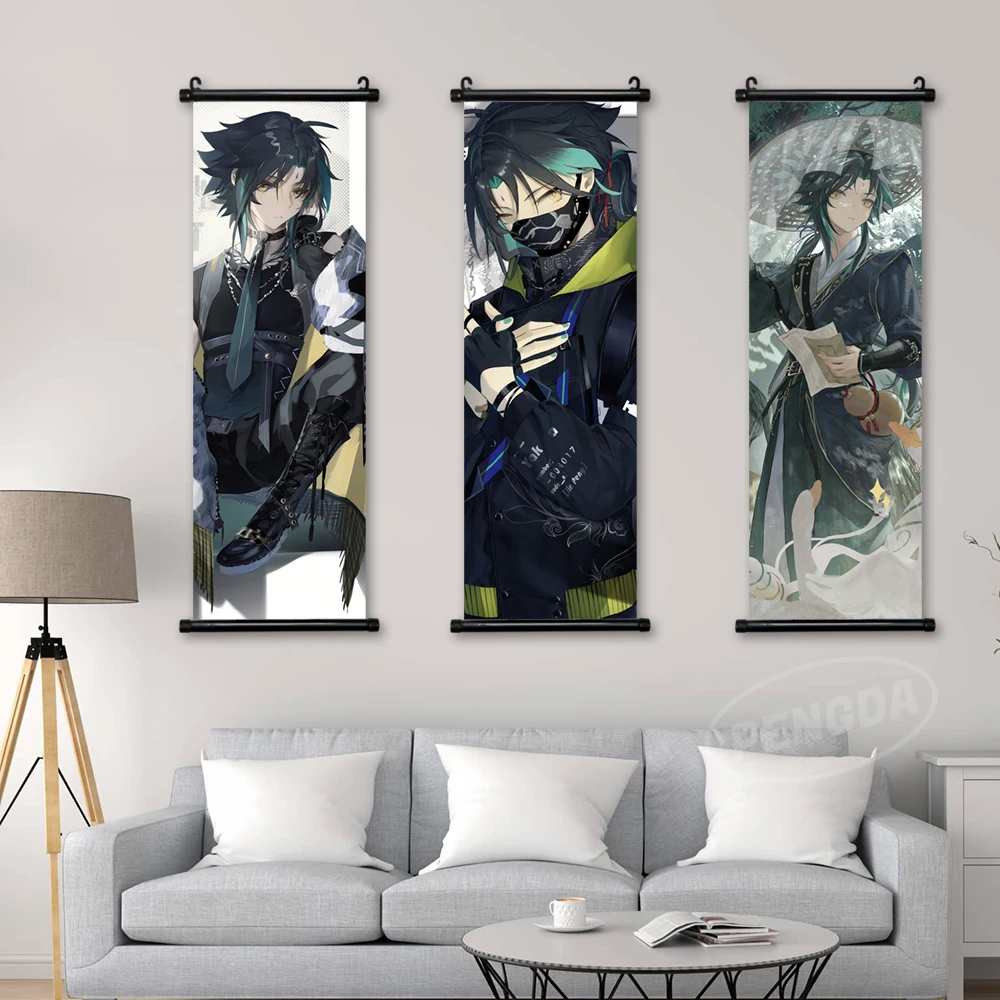 

Canvas Home Decor Genshin Impact Poster Print Pictures Anime Figure HD Wall Art Xiao Scroll Hanging Painting Bedside Background