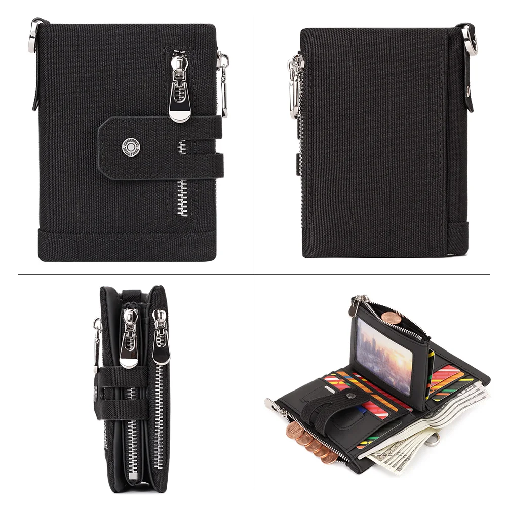 Oxford Wallet for Men RFID Credit Cards Holder High Quality Male Zipper Coin Pocket Money Bag with Anti-lose Chain Luxury