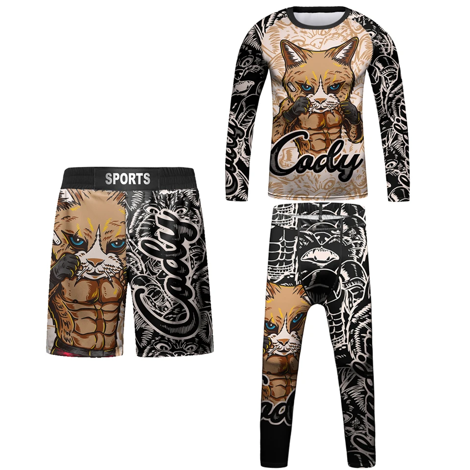 Bjj Kid MMA Rash guard Jiu jitsu T-shirt+Pant Sets Gi Kickboxing Jerseys Sport Boys Children Muay Thai Shorts MMA Boxing Shirts