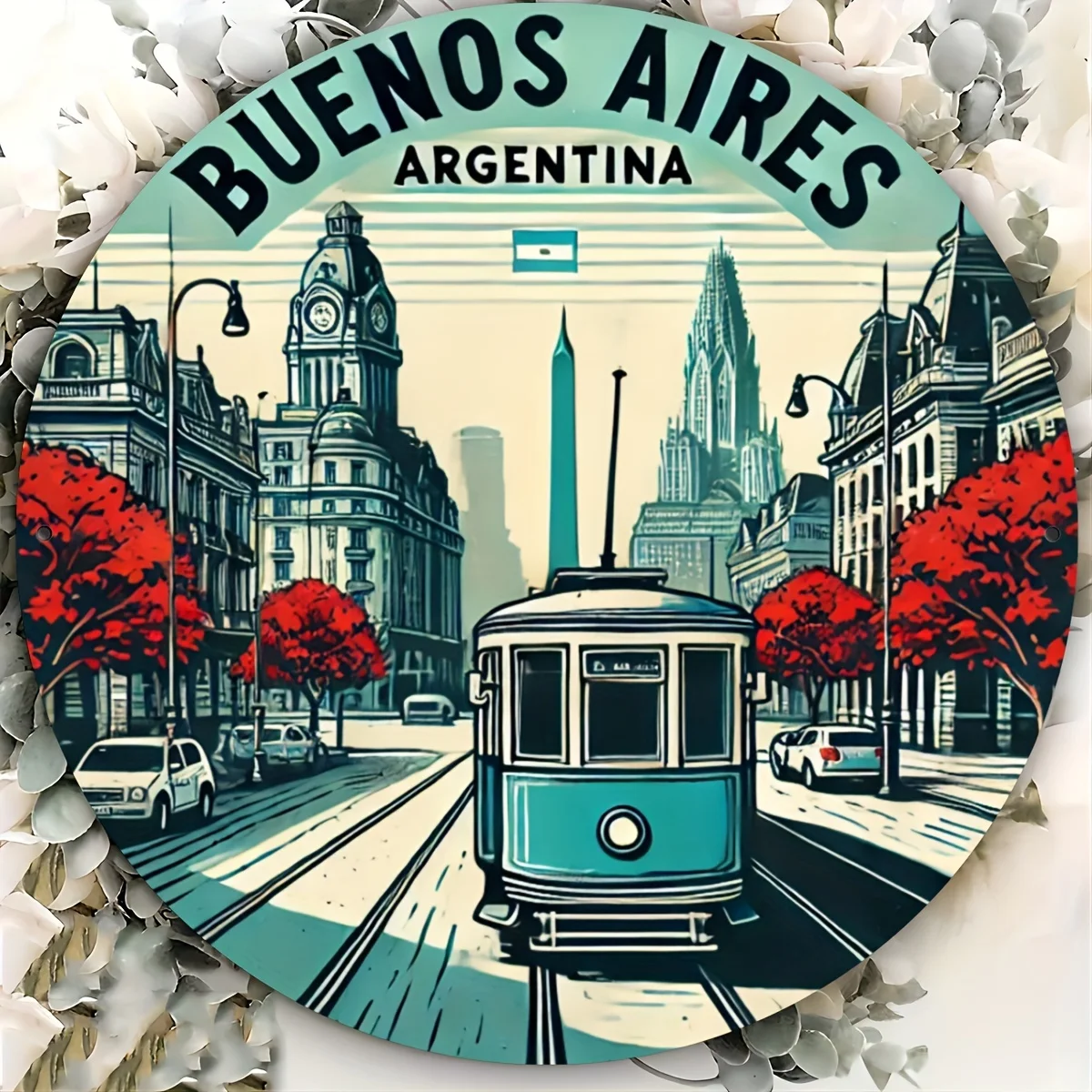 1 unidad, viaje argentino, aluminio 20 × 20 cm 8 × 8 pulgadas señal redonda de aluminio, cartel de viaje Retro Buenos Aires Argentina cartel de aluminio
