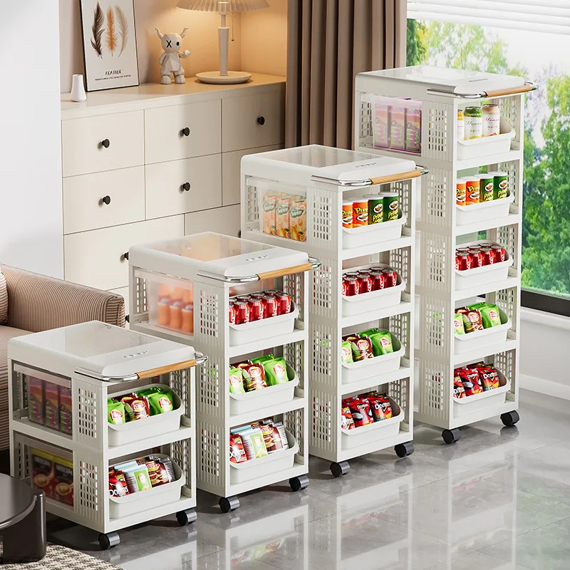 Beverage Storage Rack Convenient Mobile Rack Light Luxury Bedside Table Hand Pushed Storage  Multi-layer Snack Stacking Rack