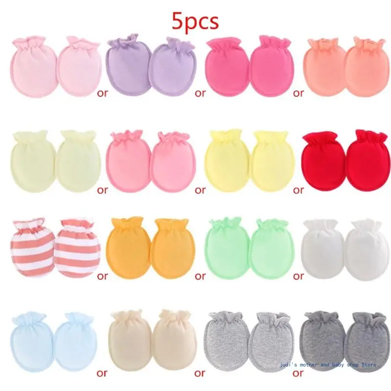 67JC 5 Pairs Baby Gloves Set for 0-3M Newborns Breathable Anti-scratch Mittens Infant Cotton Gloves Newborn Shower Gift