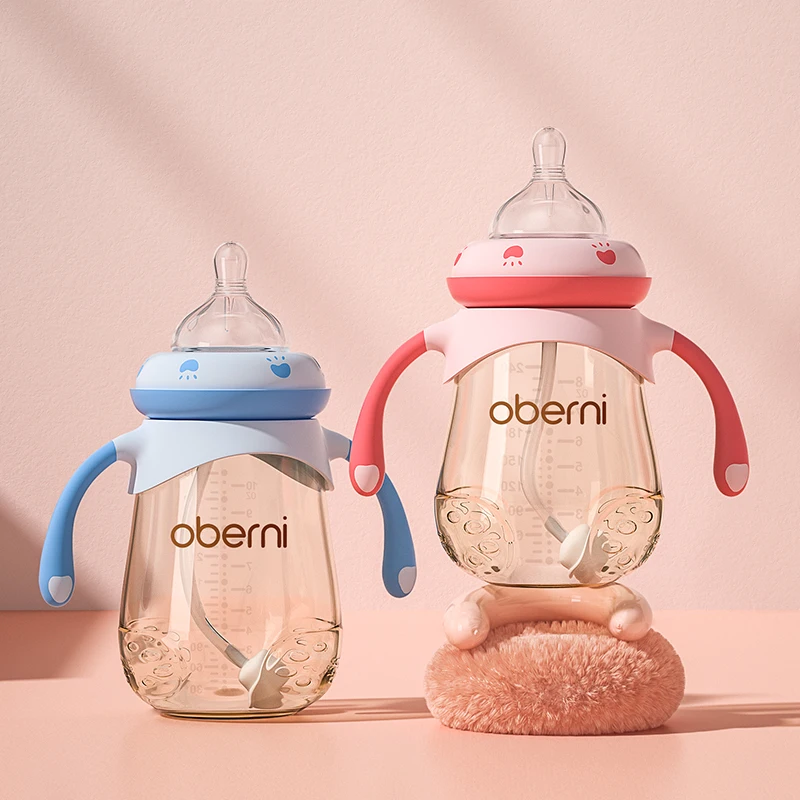 Oberni Anti-Colic baby feeding bottle with silicone nipple and handles suit  for babies boys and girls mimics breast baby bottle